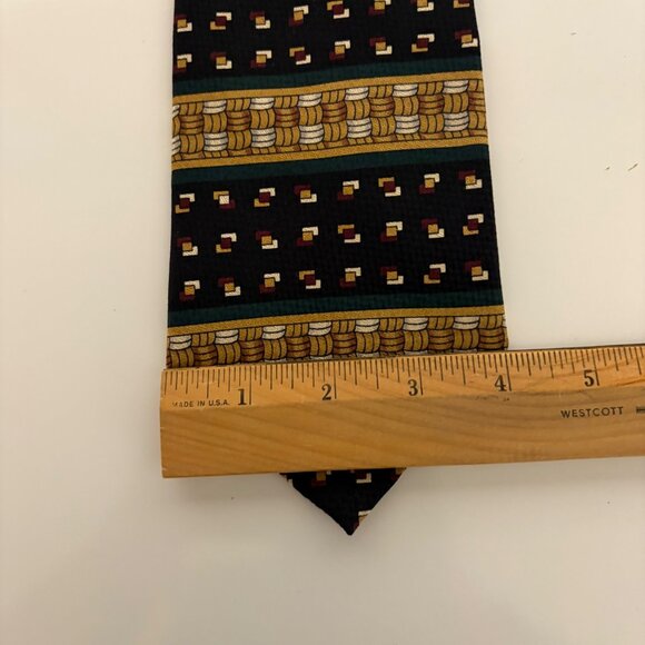 Surrey Silk Tie Black Gold Geometric Mens Necktie USA Office Work Formal Gift - Picture 8 of 9